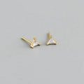 Pair of triangle colour zircon stud earrings in S925 silver on a white background