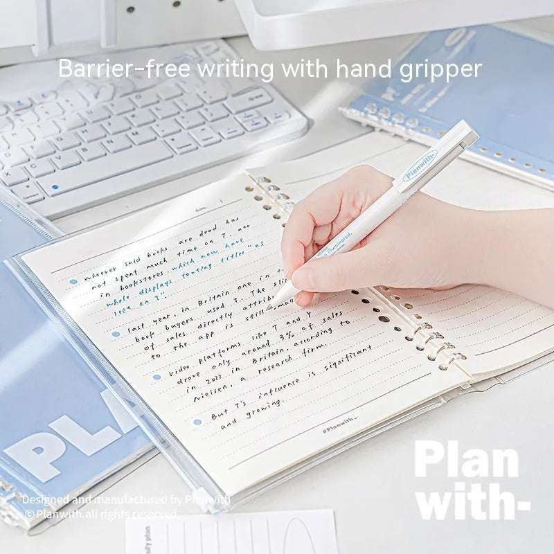 A5 PVC spiral bound notebook in blue colour showing loose binding mechanism