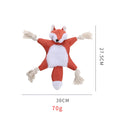 Brown fox-shaped dog toy with embroidered eyes, cotton rope through arms and legs