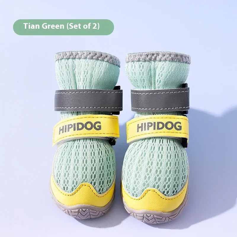 Cartoon style dog shoes in Bondi Blue or Dean Green colours for summer paw protection