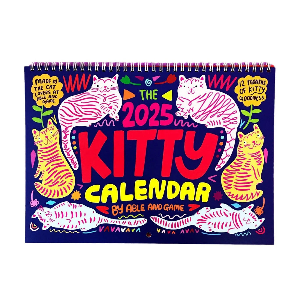 A3 Cat Calendar Wall Planner showing colourful monthly illustrations with hanging cord.
