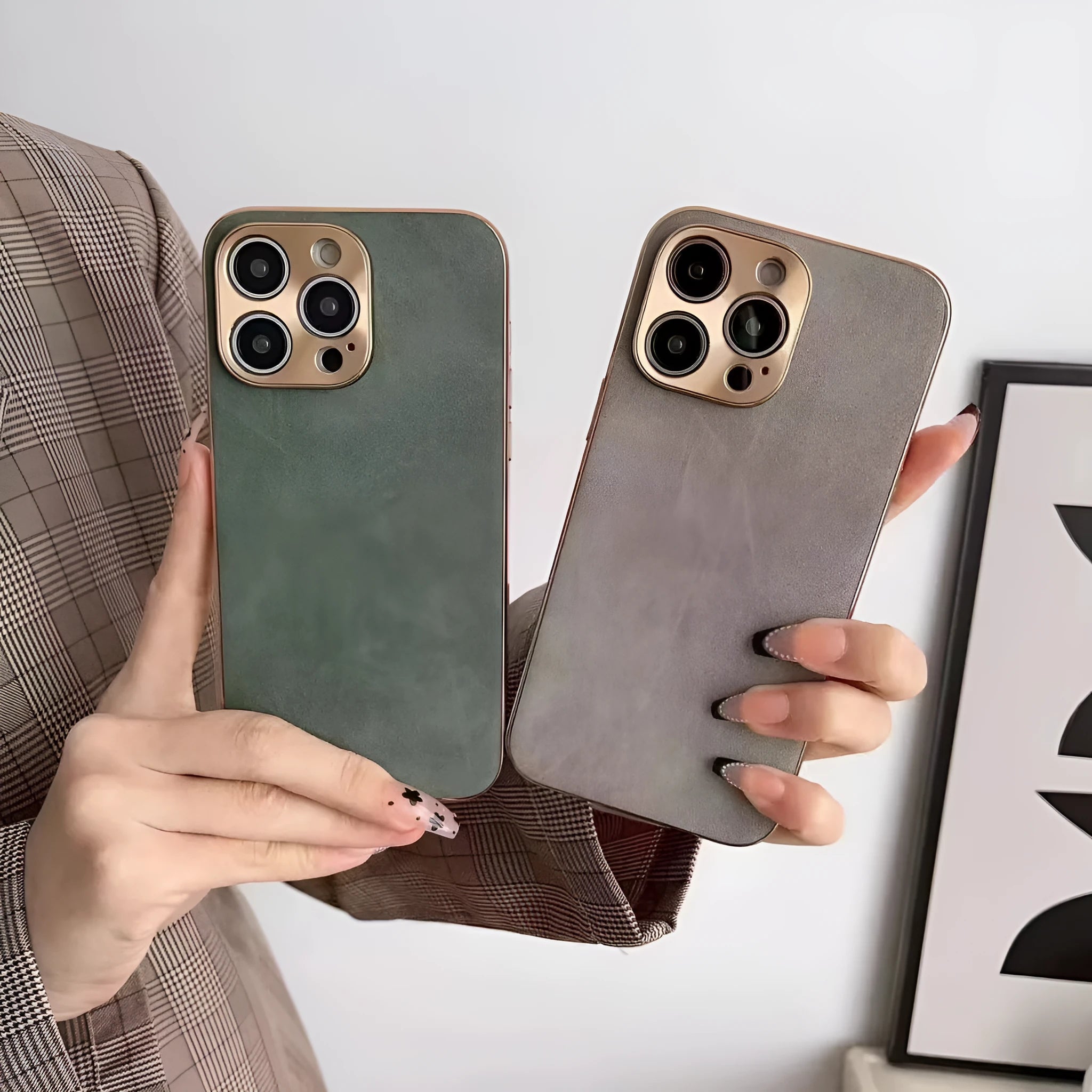 Leather texture phone case in TPU material showing solid colour design for iPhone compatibility