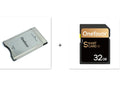 SD to PCMCIA adapter card with stainless steel housing for Mercedes-Benz vehicles, includes 32GB SD card.