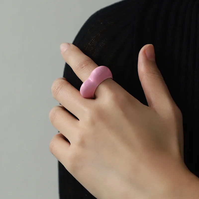 Colourful 3D enamel heart ring in zinc alloy with romantic design elements