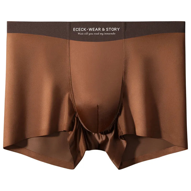 Men's colourblock Ice Silk seamless underwear in blue, brown, gray, and white colours.