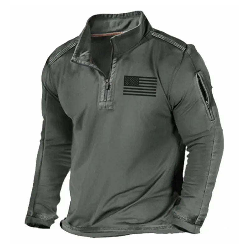 Men's zipped collar long-sleeved polyester sweater in multiple colour options