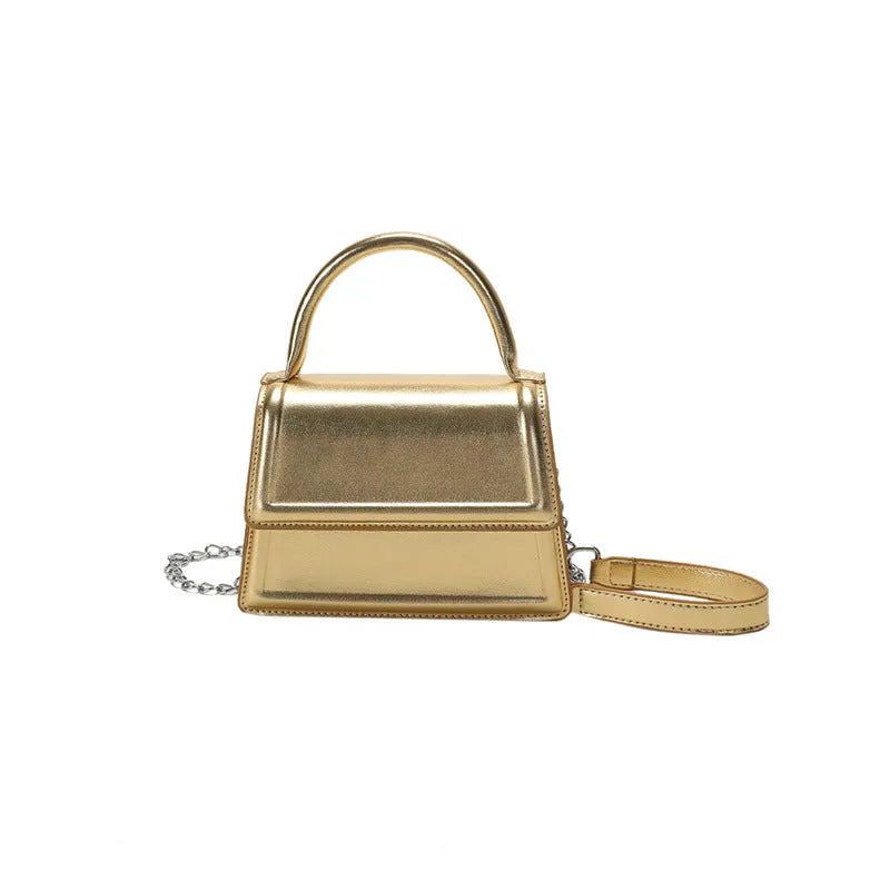 PU leather retro crossbody bag in horizontal square shape with sewing line detail
