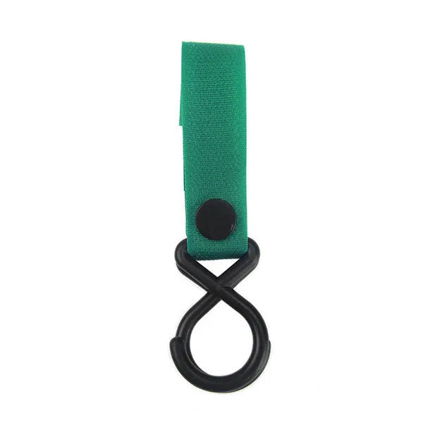A selection of luggage Velcro hooks in various colours including red, blue, green, and yellow on a white background