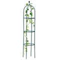 Dark green wrought iron climbing plant frame with grid lattice design