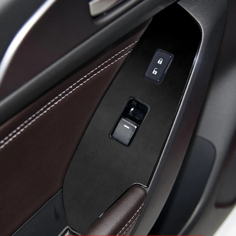 Set of four TPU transparent protective films for car door control panels on a 2014-2019 vehicle.