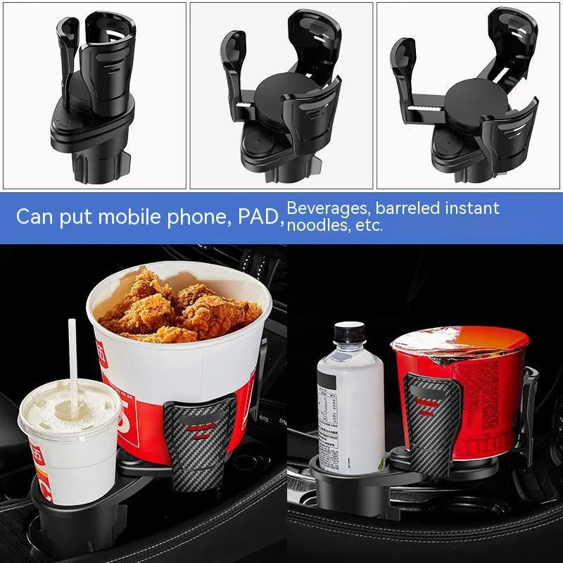 Black ABS plastic car cup holder modification accessory in carbon fibre and matte finish