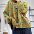 Round neck loose cardigan with Mori artistic printing in colour contrast design, viscose fabric
