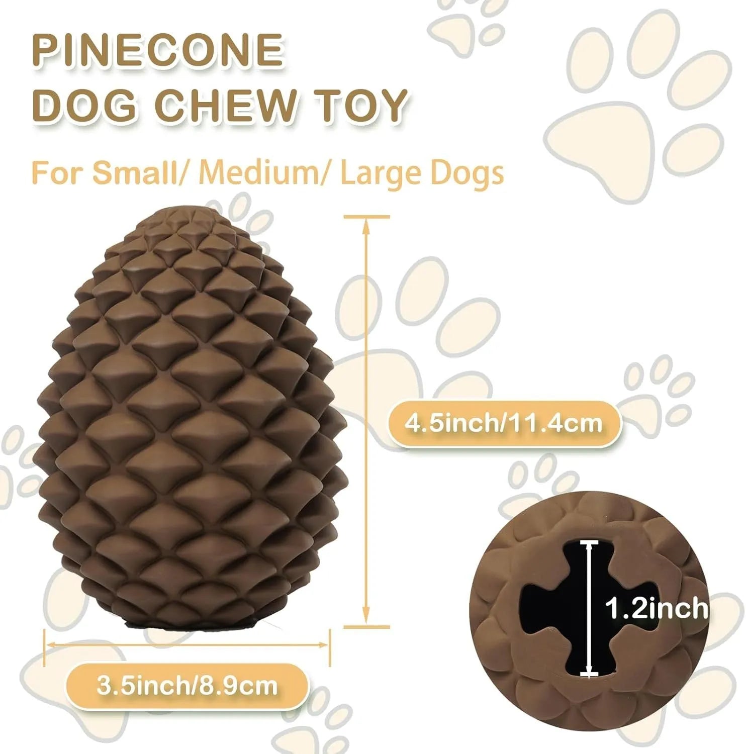 Yellow pine cone shaped natural rubber dog toy with treat dispenser for medium large aggressive chewers