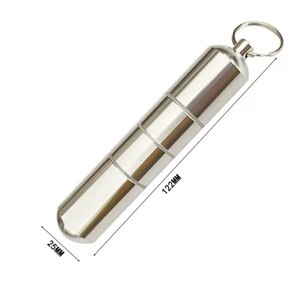Portable waterproof sealed aluminium alloy medicine box in silver, 87mm size