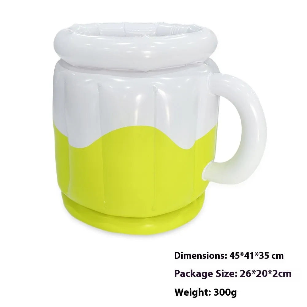 Yellow inflatable ice bucket with beer steins design for outdoor parties and camping