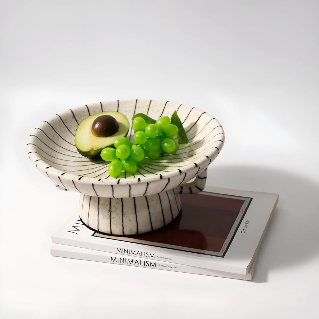 Black and white striped resin fruit plate with retro design for dessert serving