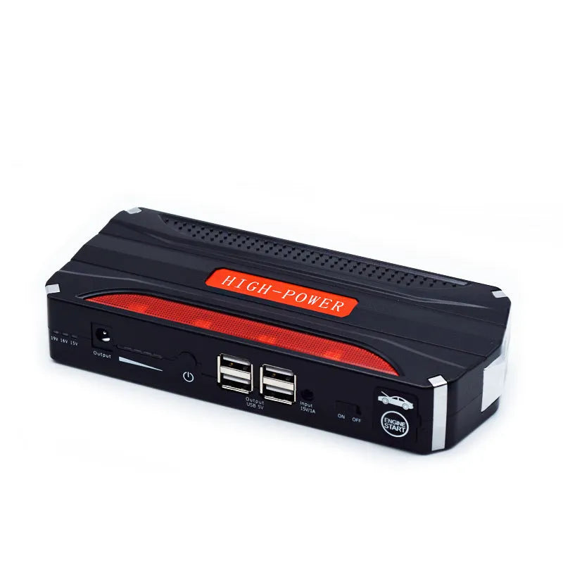 Black and red vehicle emergency starting power supply 12V on-board with 7800mAh battery capacity