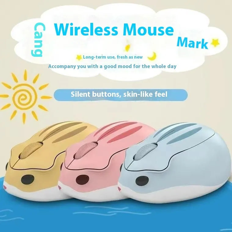 Hamster wireless mute Bluetooth mouse in yellow, pink and grey colour options showing compact ergonomic design