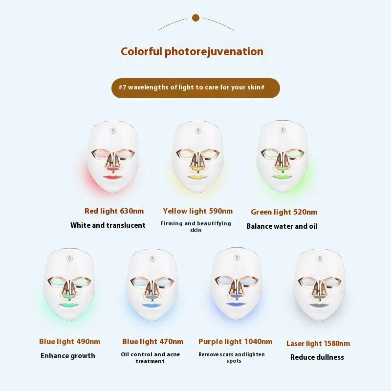 Rechargeable LED light therapy beauty mask with touch controls on a white background