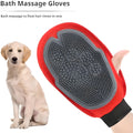 Red pet bathing glove with integrated brush for dog and cat grooming measuring 26×16cm