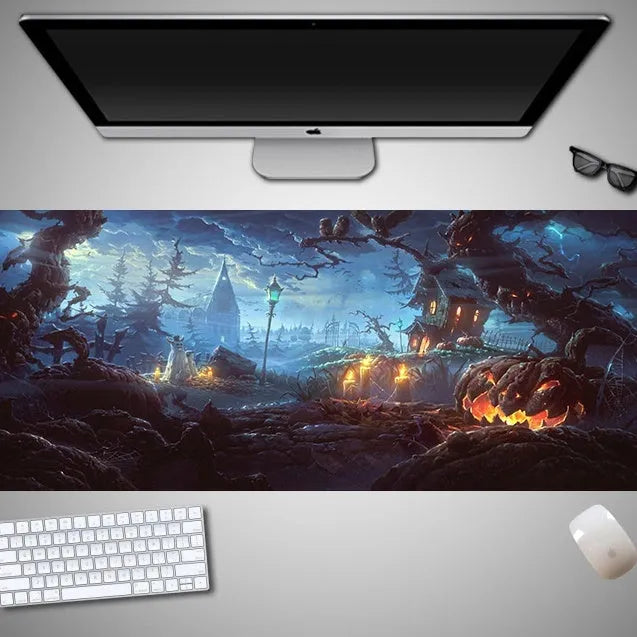 Oversized Halloween computer mouse pad with seasonal graphics and non-slip rubber base