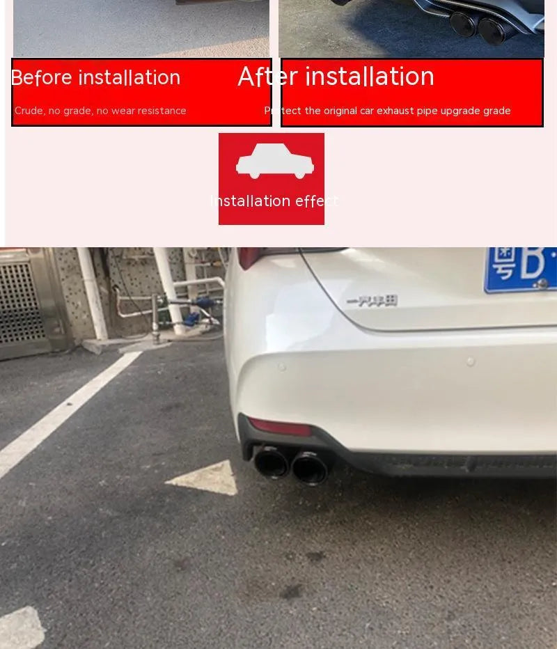 Black carbon fibre car exhaust pipe with a double tail nozzle dual outlet design