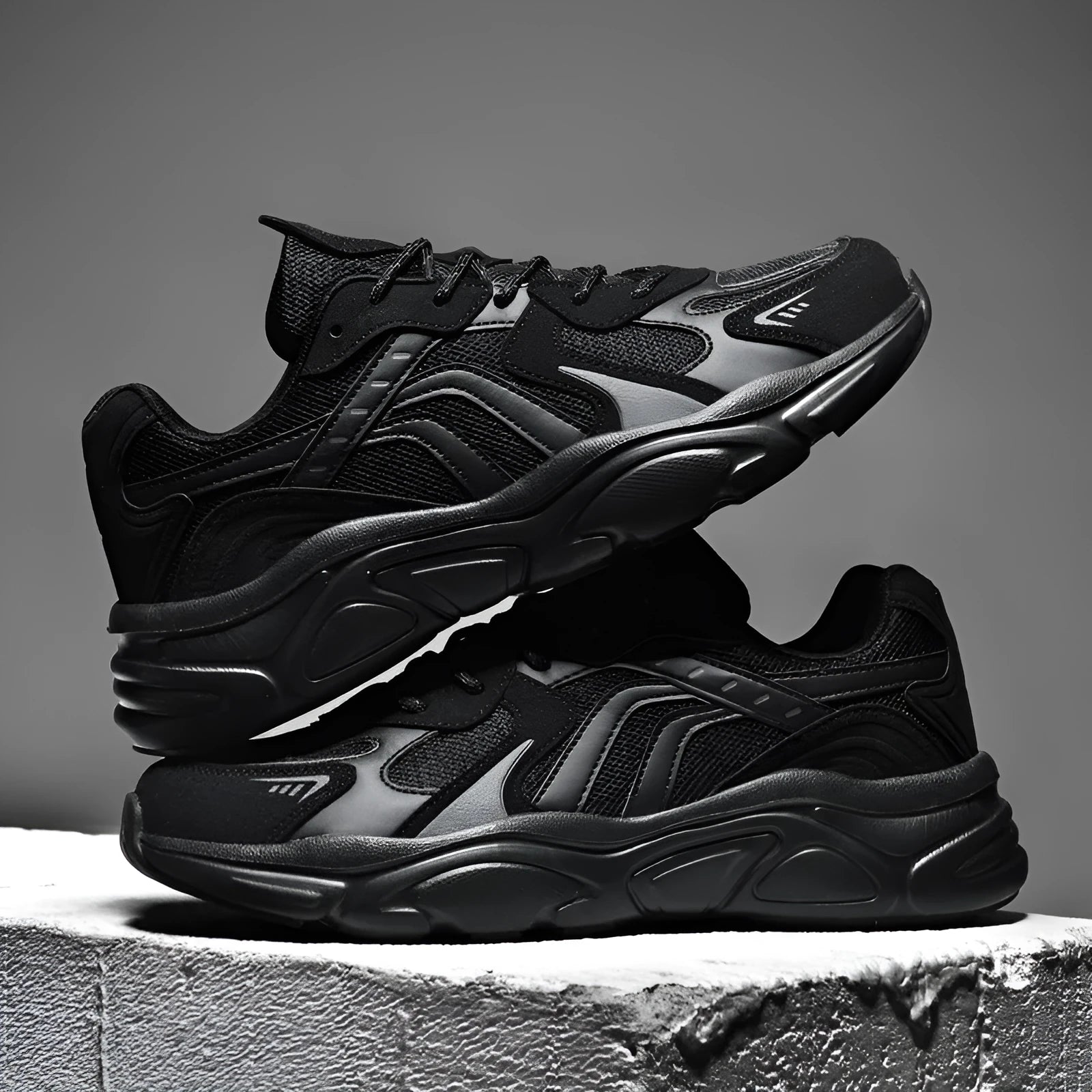 Men's beige and black collapse flat casual sneakers shown in a folded and unfolded state.