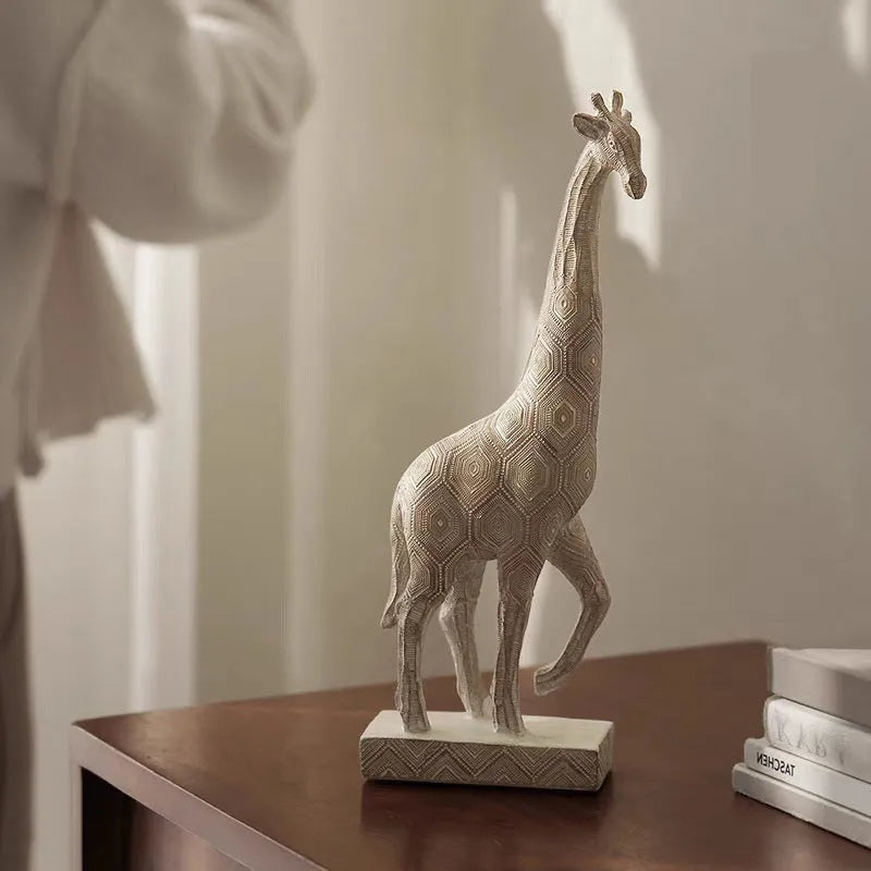 Wood colour giraffe ornament made from synthetic resin measuring 30.5cm tall
