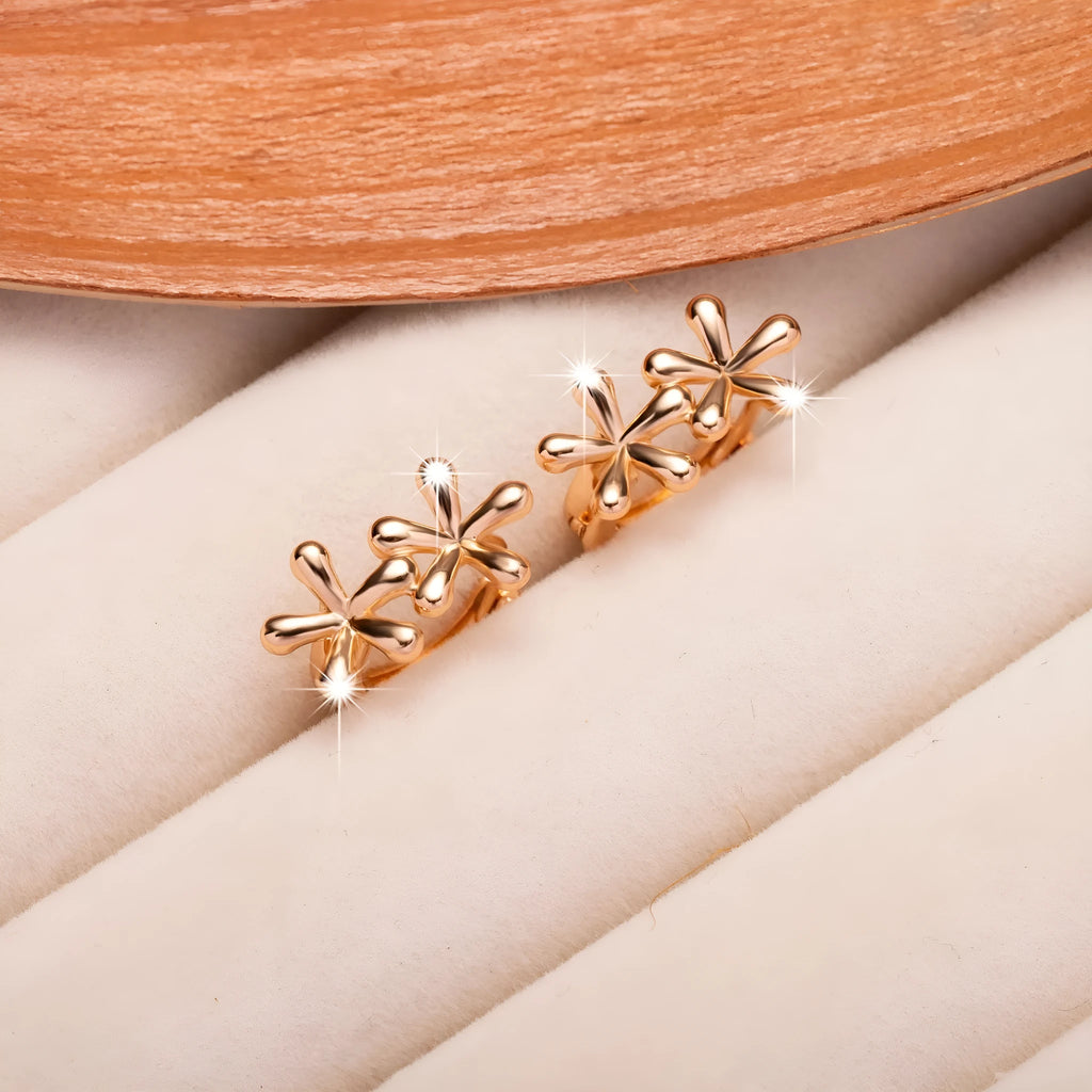 Rose gold waterdrop floral earrings with circular design and electroplated finish