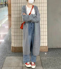 Women's mid-length V-neck knitted cardigan in loose fit free size, shown in khaki colour