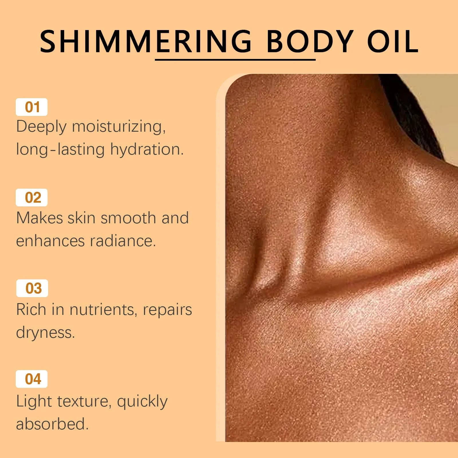 Shiny moisturizing body oil 100ml in plastic bottle with jojoba and vitamin E for daily skin care