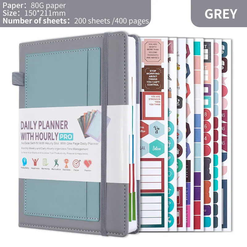 PU cover no-date notebook with thread binding showing 200 sheets of wood-free paper