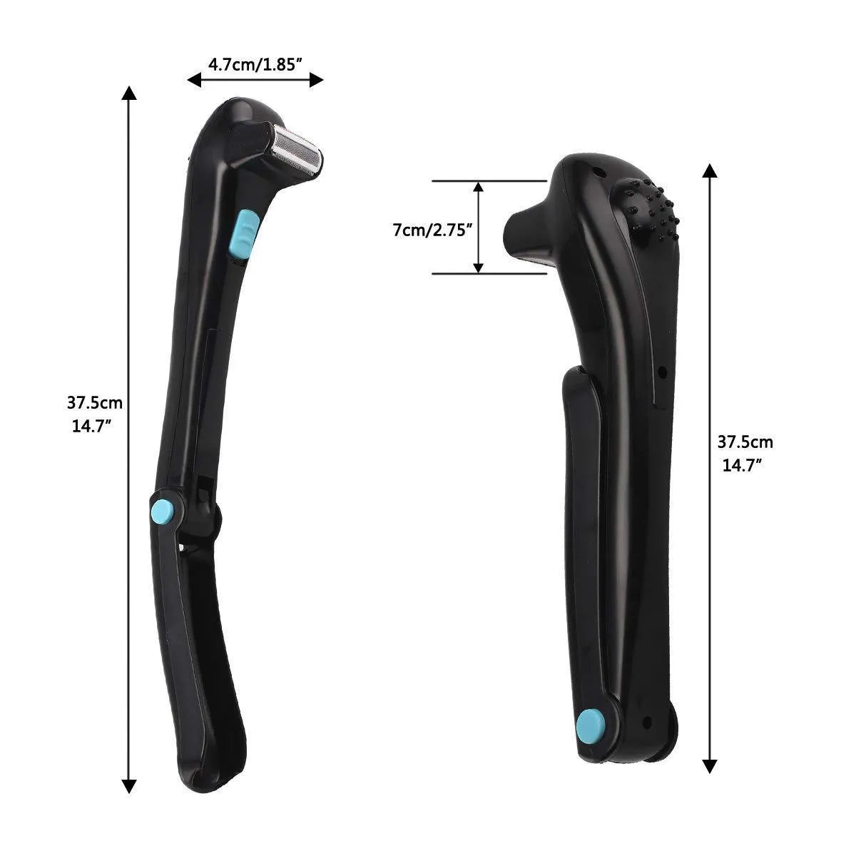 Black folding hair back body electric shaver with battery compartment