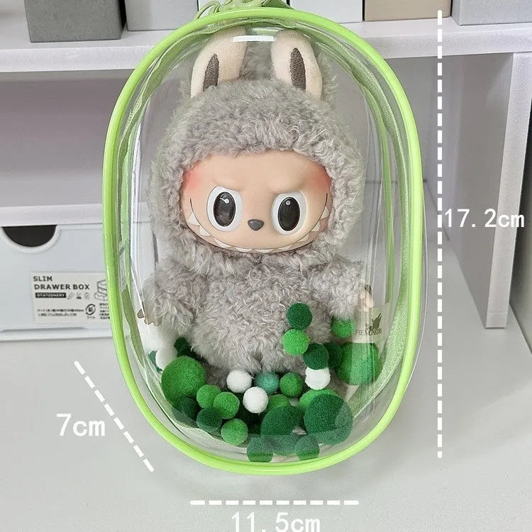 Transparent PVC cube storage bag for cotton dolls with backpack handle in multiple colour options