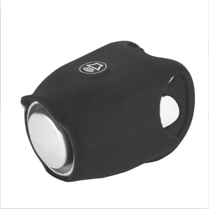 Electronic bicycle horn for handlebars in plastic, available in black green purple white red blue, with button battery power
