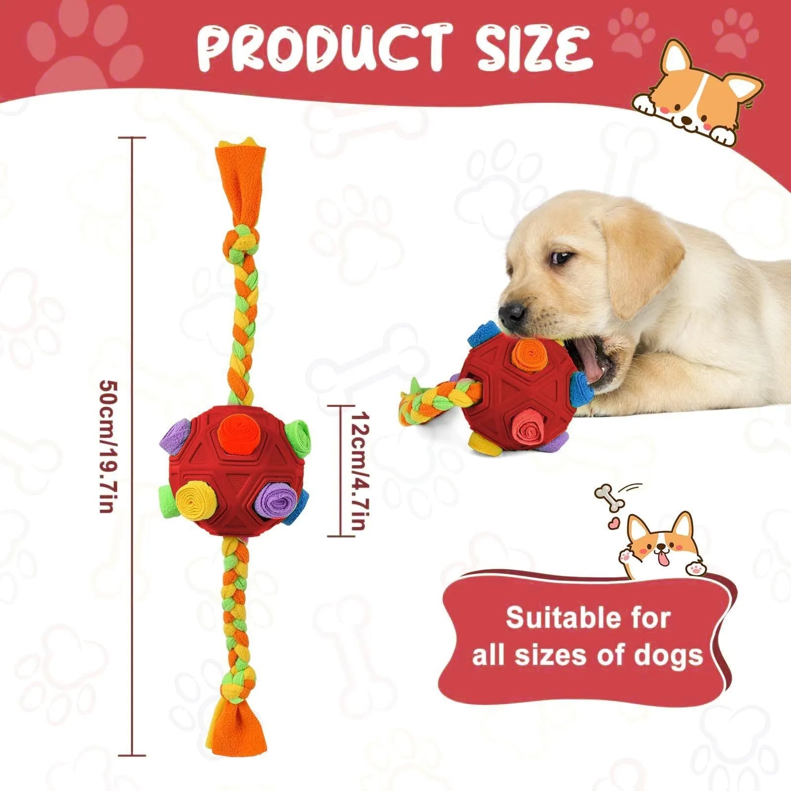 Dog sniffing ball puzzle toy in assorted colours for IQ training and treat dispensing
