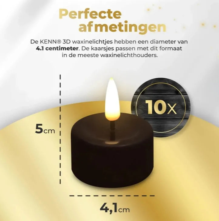 Four black LED tealight candles with flickering flame effect, measuring 4.1cm diameter
