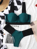 Women's contrast colour bikini swimsuit with steel bracket push-up board