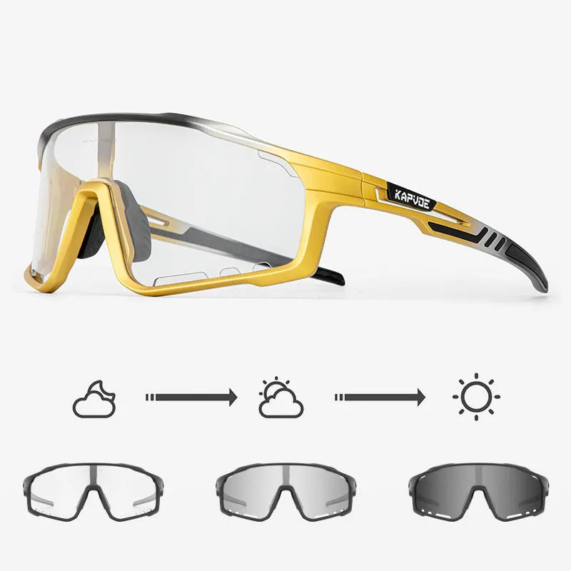 Photochromic sports sunglasses with semi-rimless TR90 frame for cycling.