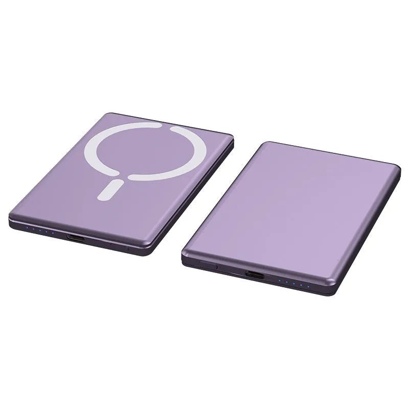 Ultra-thin magnetic power bank in dark grey, silver, black or violet with alloy shell