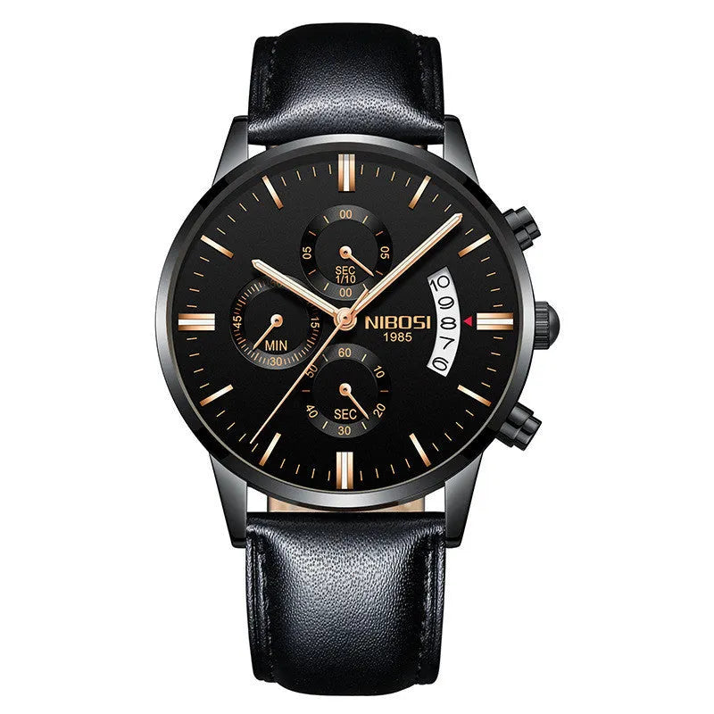 Men's watch with 43mm dial diameter, 11mm thickness, 22mm strap, quartz movement, stainless steel case