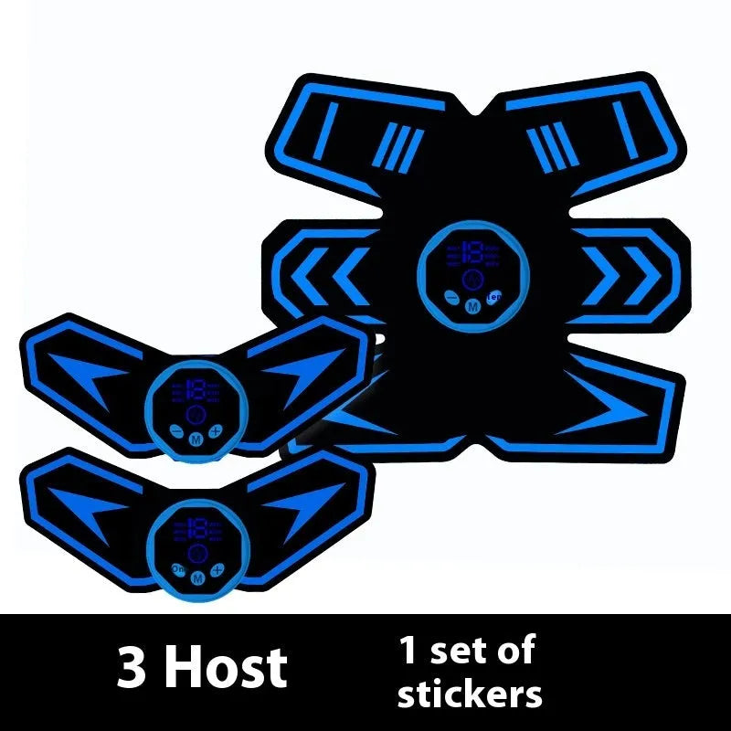 Eight-piece abdominal muscle waist reduction massage patch set showing nine style options.