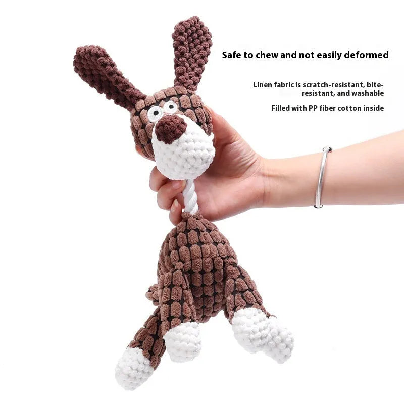 Selection of plush pet toys including donkey, rechargeable duck, elephant and dog styles