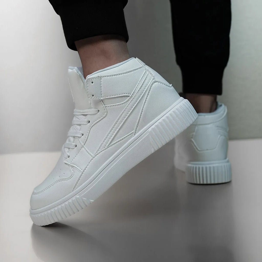 White microfiber men's casual shoes with round toe for autumn and winter leisure wear