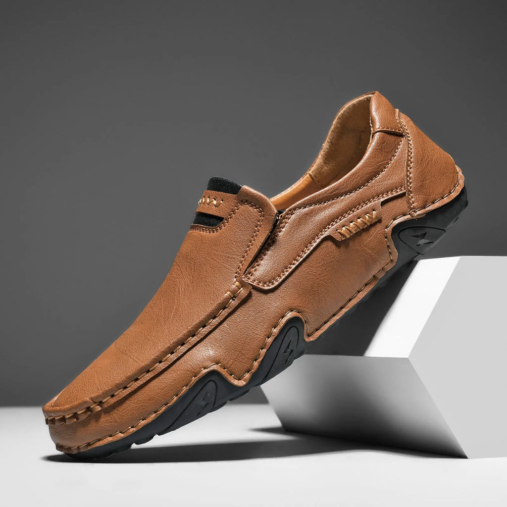 Men's casual slip-on shoes with flat rubber sole and microfiber upper in four colour options