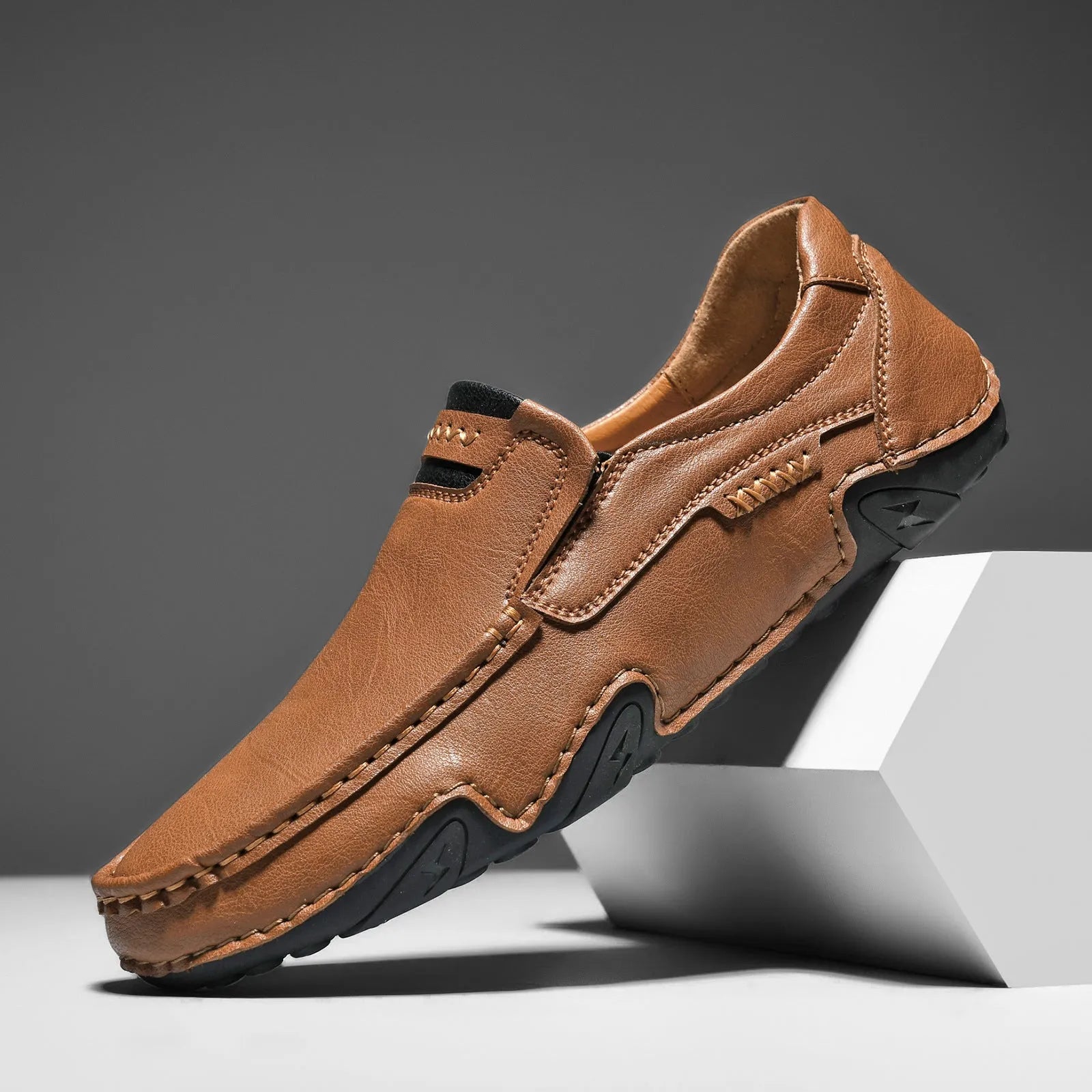 Men's casual slip-on shoes with flat rubber sole and microfiber upper in four colour options