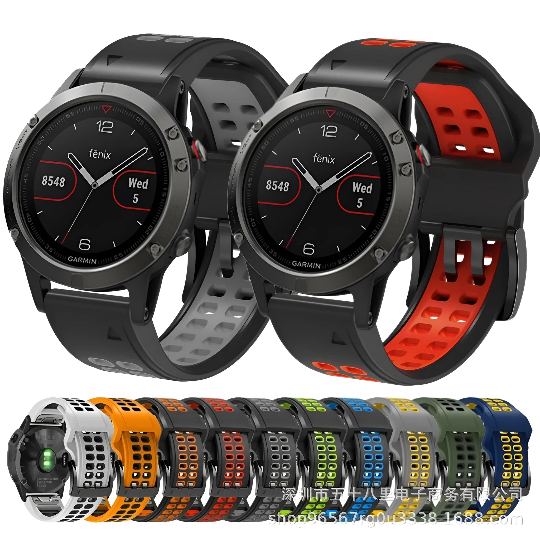 Quick release double-row hole two-colour silicone watch strap in black orange combination