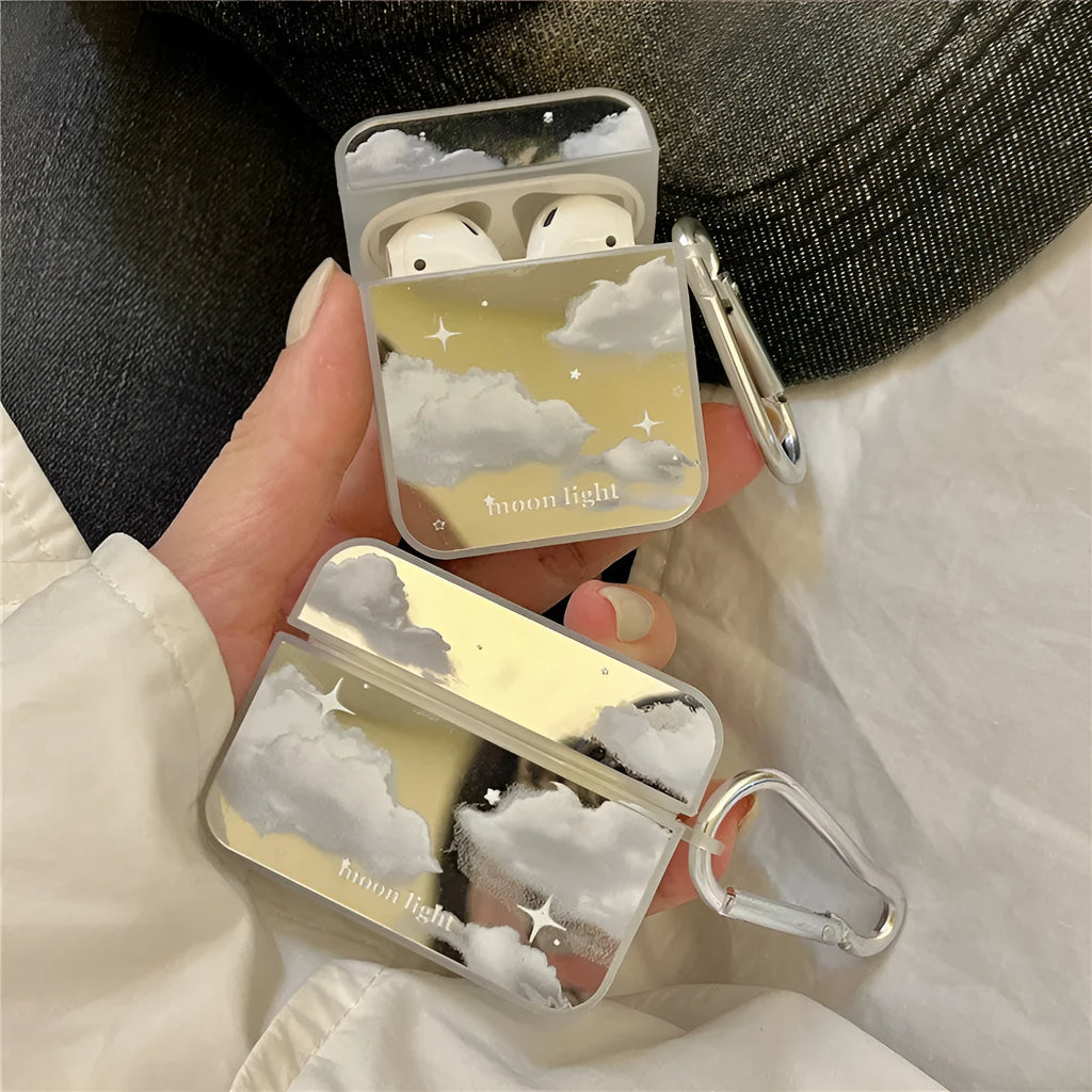 Mirror white clouds silicone hard case for AirPods Pro with glossy finish and cutouts