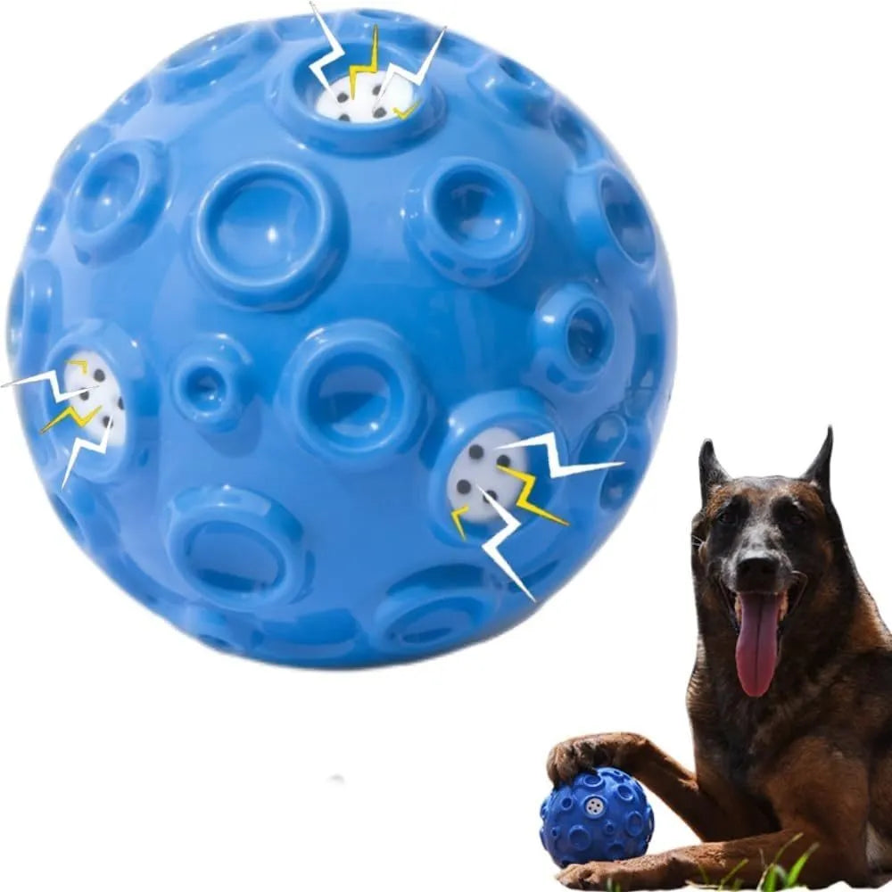 Durable dog chew ball with meteorite-shaped bumps in blue colour