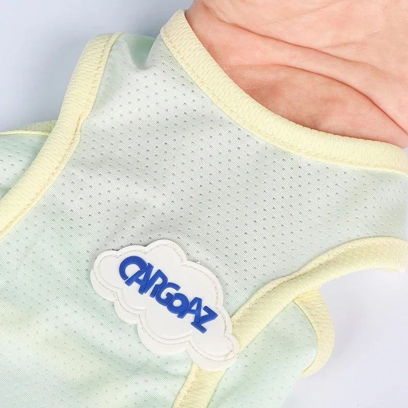 Grass green anti-lint summer vest for a cat on a white background